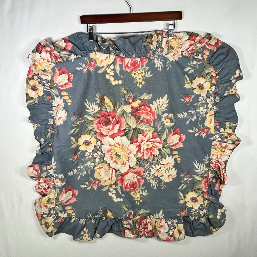 Ralph Lauren Home Kimberly Floral Ruffled Euro Sham Blue Pink Roses Cotton USA